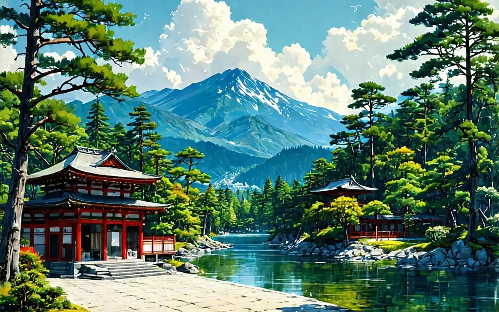 Image generated with Stable Diffusion 3.5 Large Turbo: Shinto shrine surrounded by forest, an example of the quality of open diffusion models