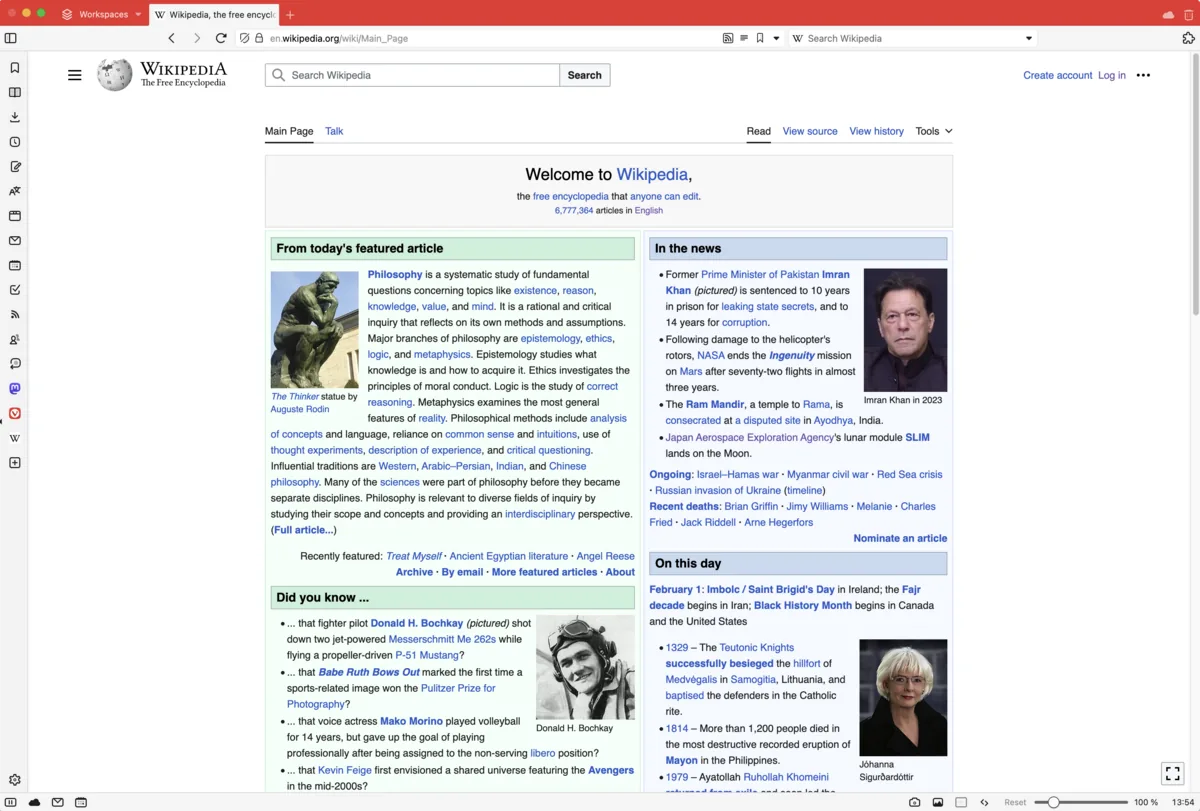 Captura de la interfaz de Vivaldi en macOS, Navegador Chromium pensado para usuarios power: máxima personalización, gestión avanzada d…