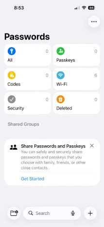 Captura de la interfaz de Apple Passwords en macOS, App nativa Passwords introducida en macOS Sequoia / iOS 18: gestiona contraseñas, passkeys…