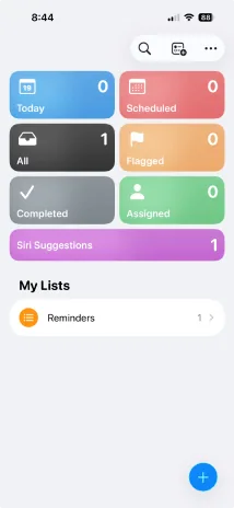 Captura de la interfaz de Apple Reminders en macOS, App de tareas integrada en macOS y iOS que sincroniza por iCloud, soporta listas compartid…