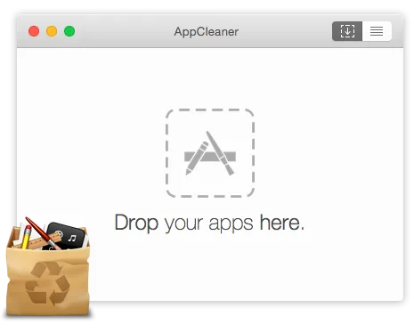 Captura de la interfaz de AppCleaner en macOS, Desinstalador de aplicaciones para macOS, freeware veterano de FreeMacSoft. Arrastras una …