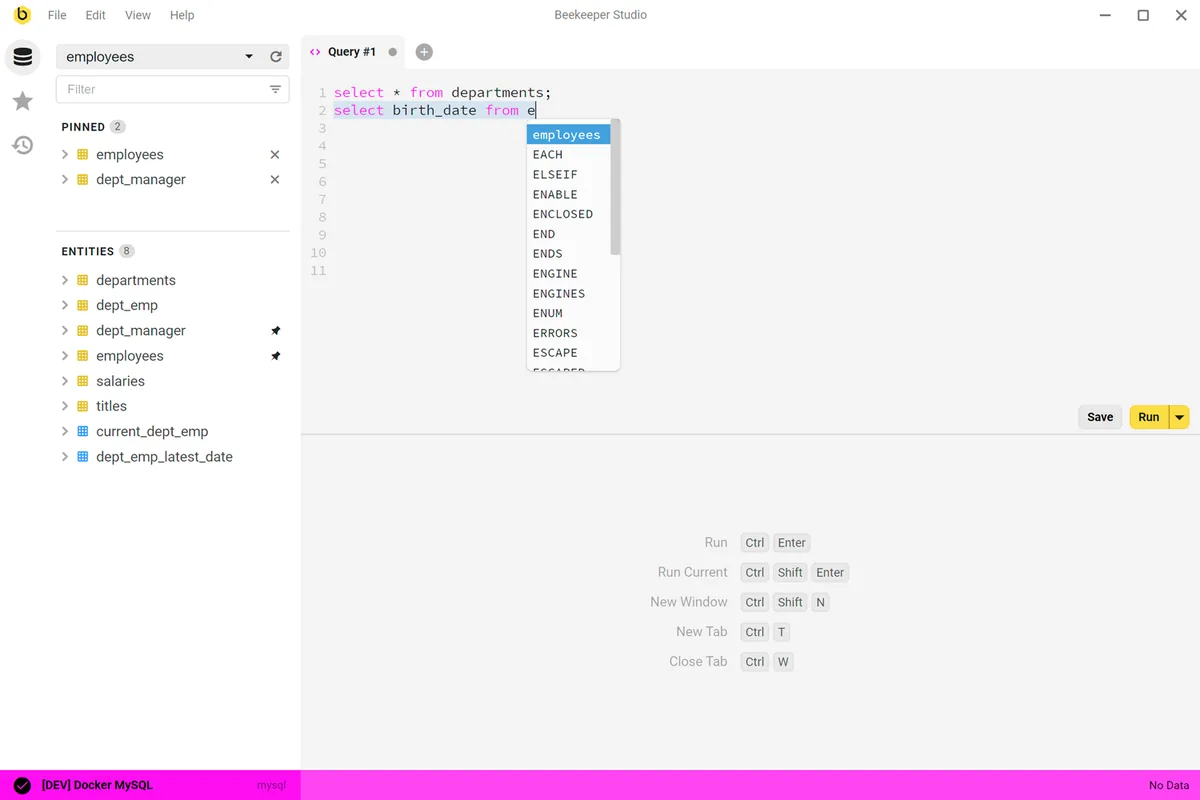 Captura de la interfaz de Beekeeper Studio en macOS, Cliente SQL moderno open-source (GPLv3) con UI cuidada y soporte para 25+ motores. Edición…