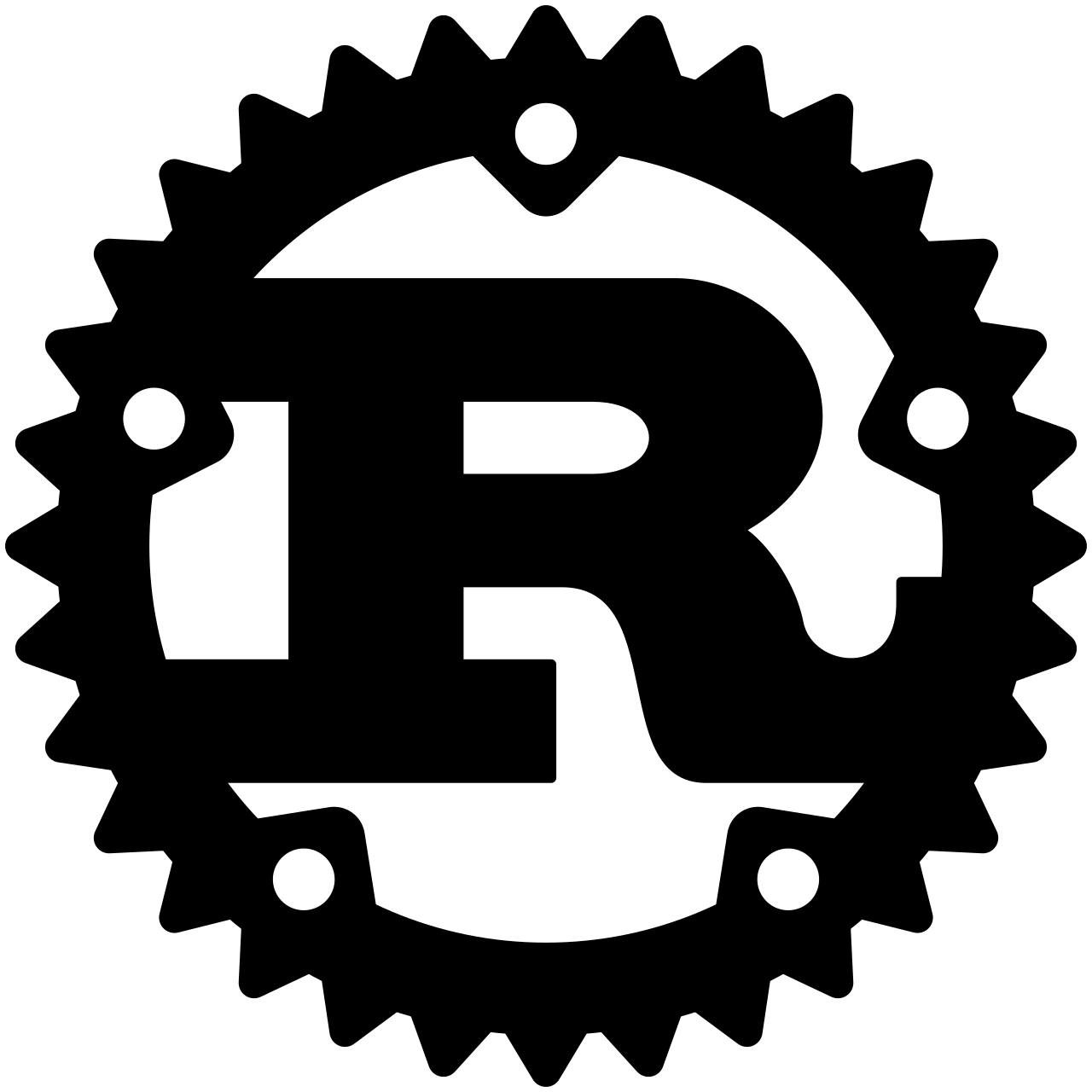 Rust logo, the language whose ownership architecture and async runtime (tokio) enable building high-performance backend services without GC