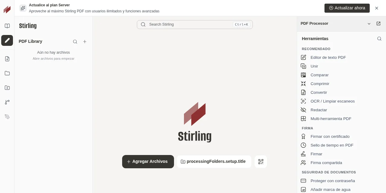 Stirling-PDF 3.0.0 in a browser that had used 2.14.3, showing the processingFolders.setup.title key instead of text because of the old cached translations.